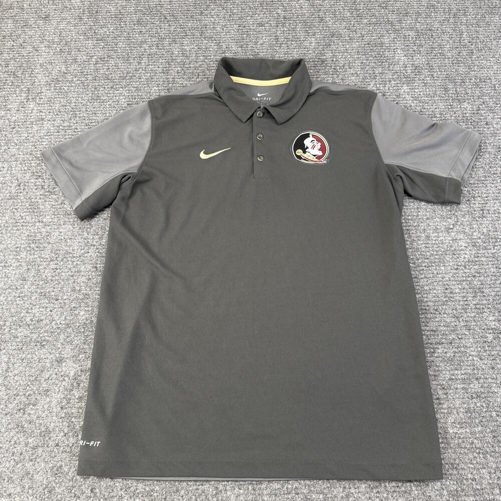 Florida State Seminoles Polo Shirt Mens Large Gray NCAA Football Nike Dri Fit
